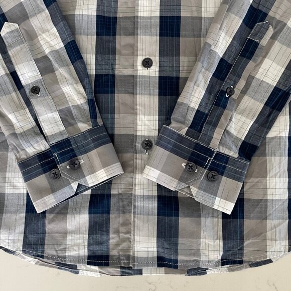 RW&CO. Slim Fit 100% Cotton Button Down Plaid Shirt Navy White Grey Sz XS - Picture 4 of 14